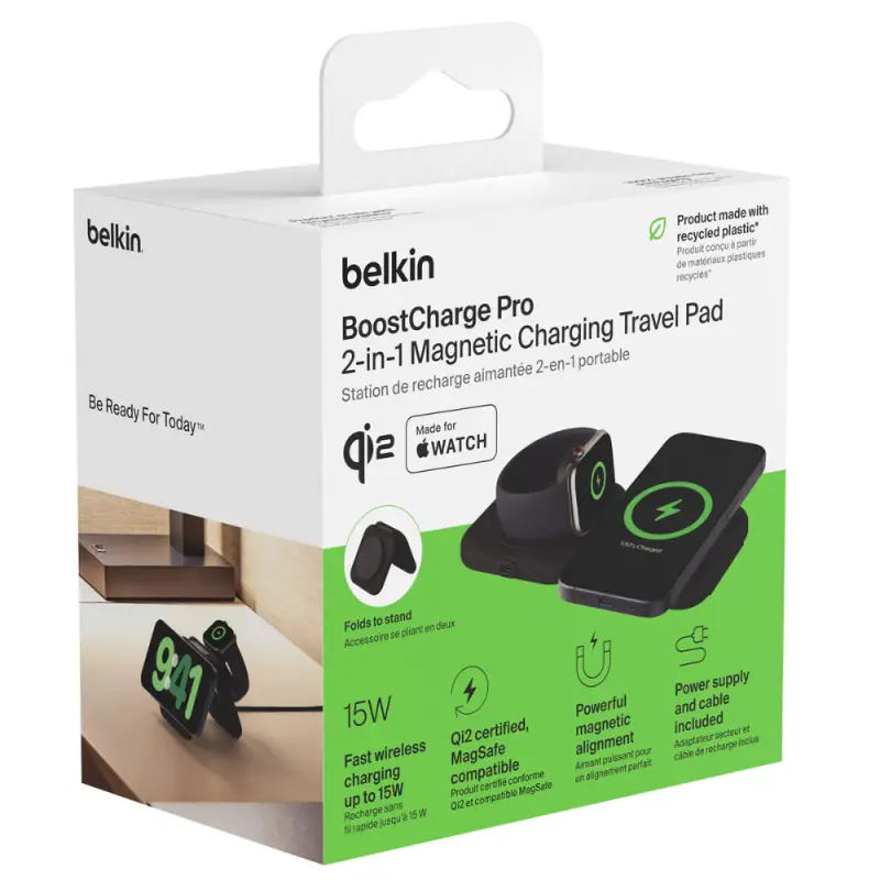 Chargeur Magnétique de Voyage 2-en-1 Qi2 BELKIN 15W - WIZ026vfBK